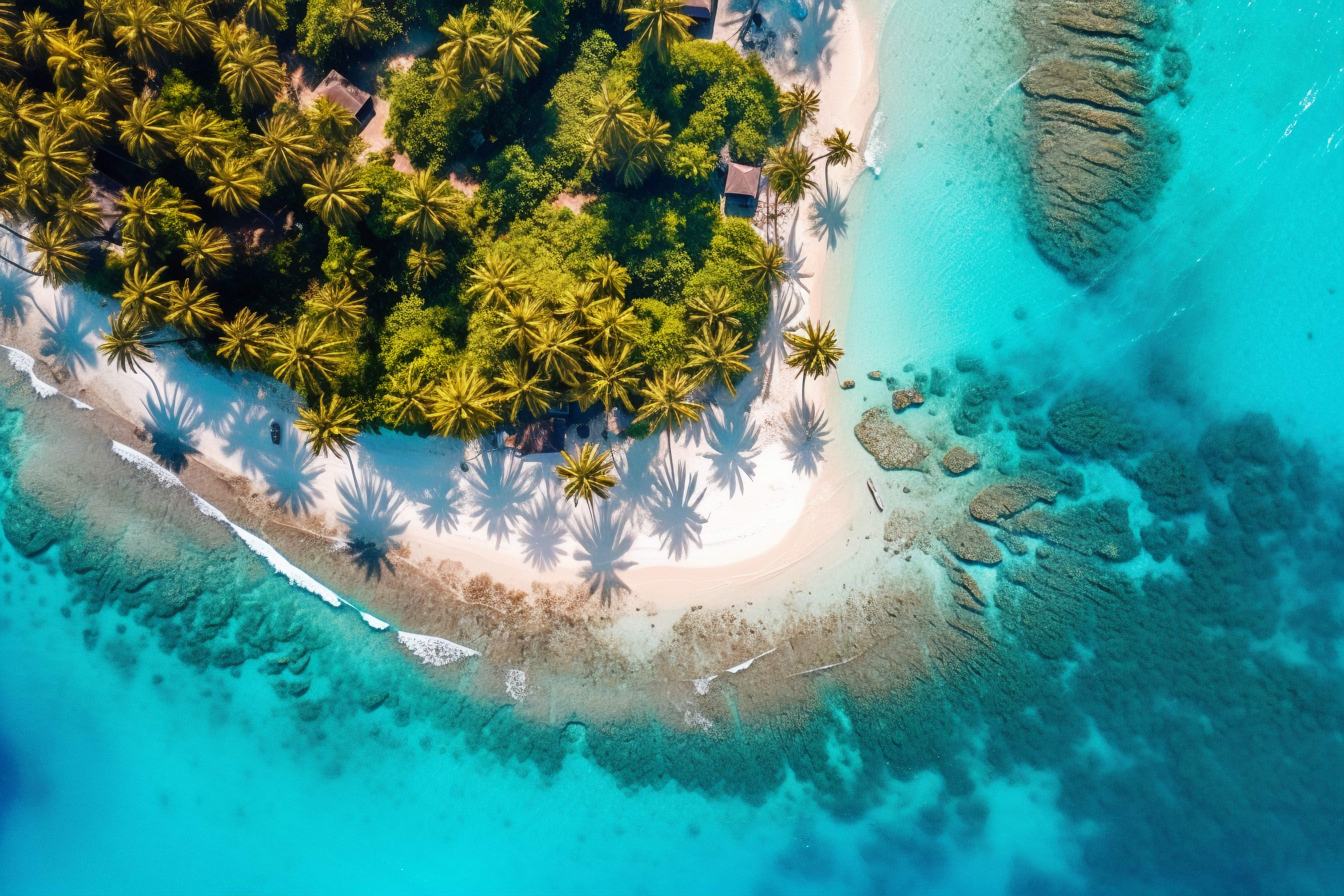 Beautiful aerial view of Zanzibar beach with palm trees and turquoise waters